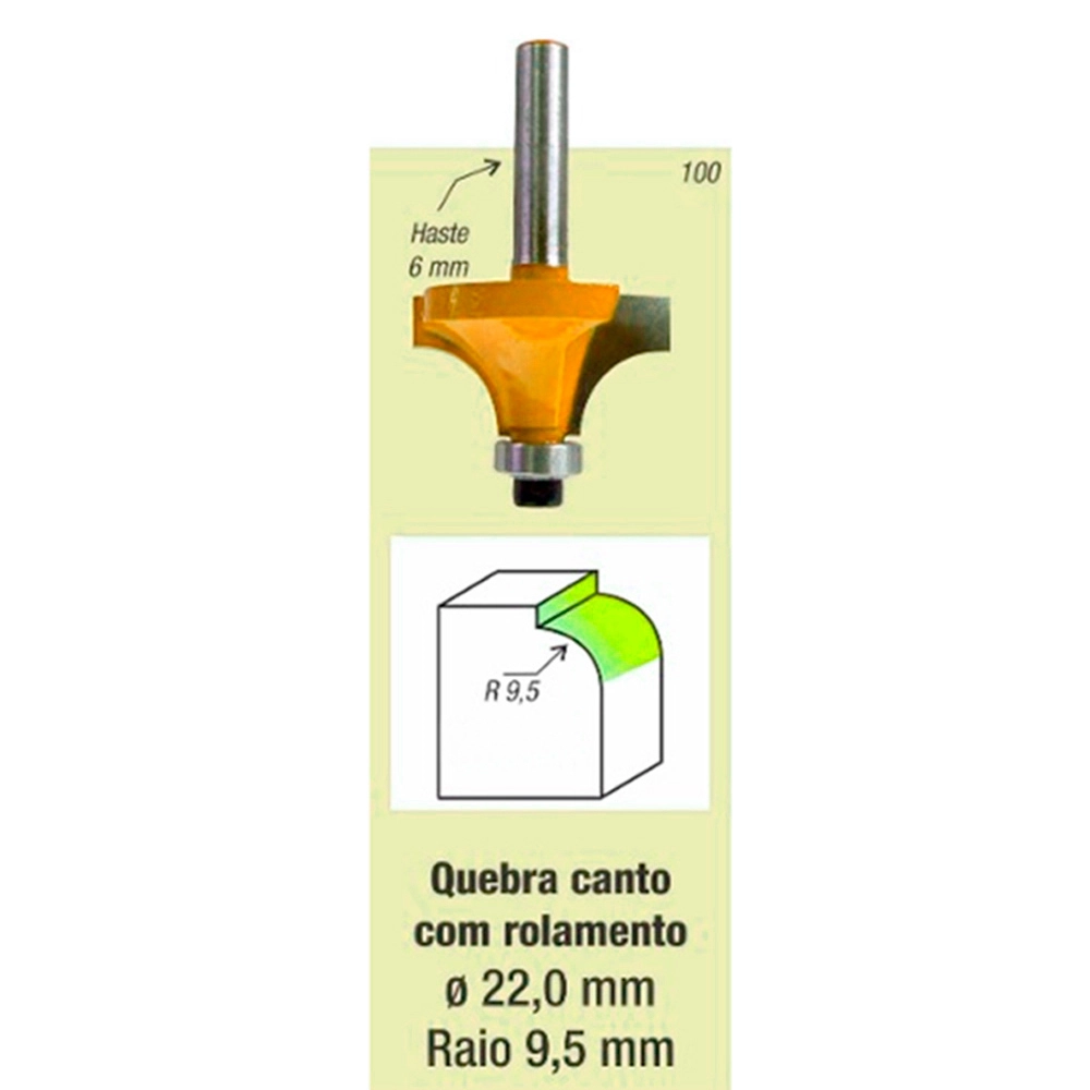 Fresa Tupia Canto Arredondado Rolamentada Raio 9,5mm Haste 6mm Fresa Tupia Canto Arredondado Rolamentada Raio 9,5mm Haste 6mm