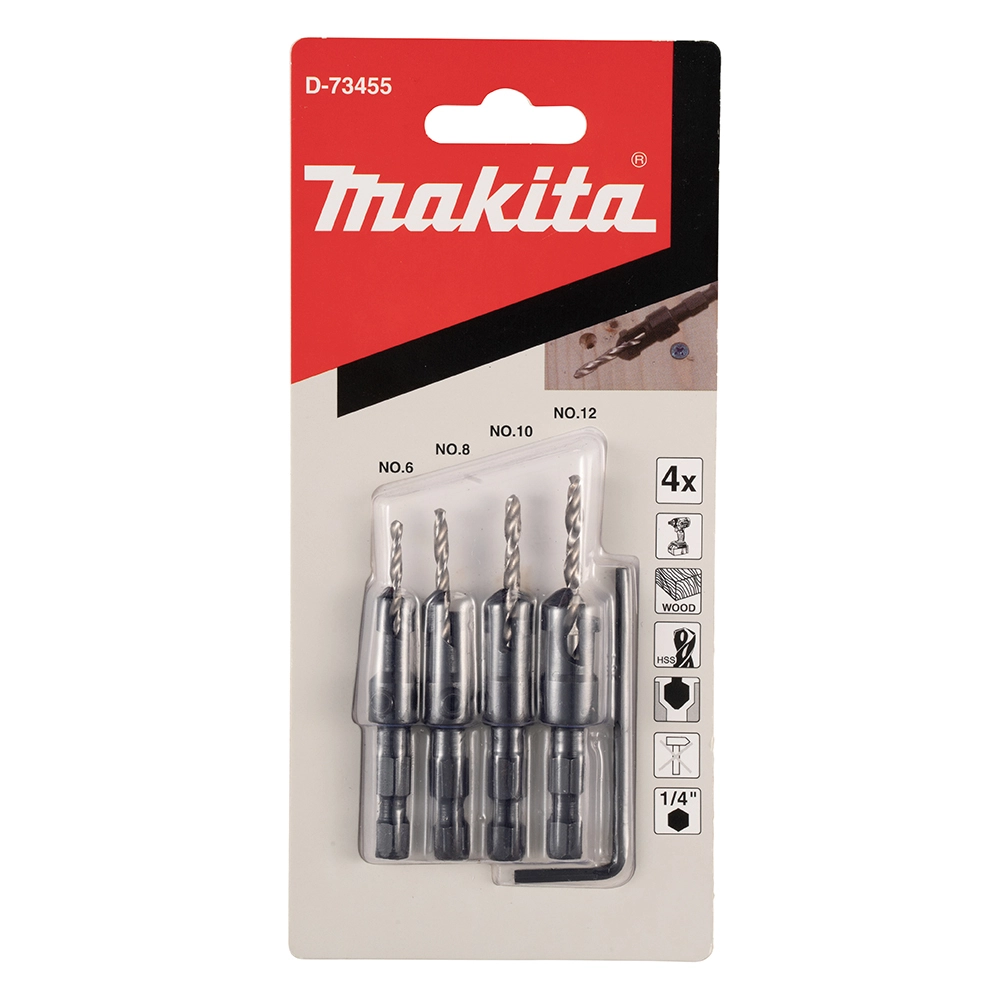 Kit Brocas Escareadora 4 Peças D73455 Makita  Kit Brocas Escareadora 4 Peças D73455 Makita